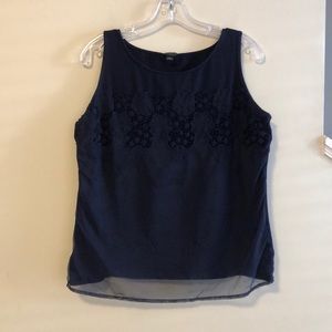 Ann Taylor Navy Blouse with lace detail